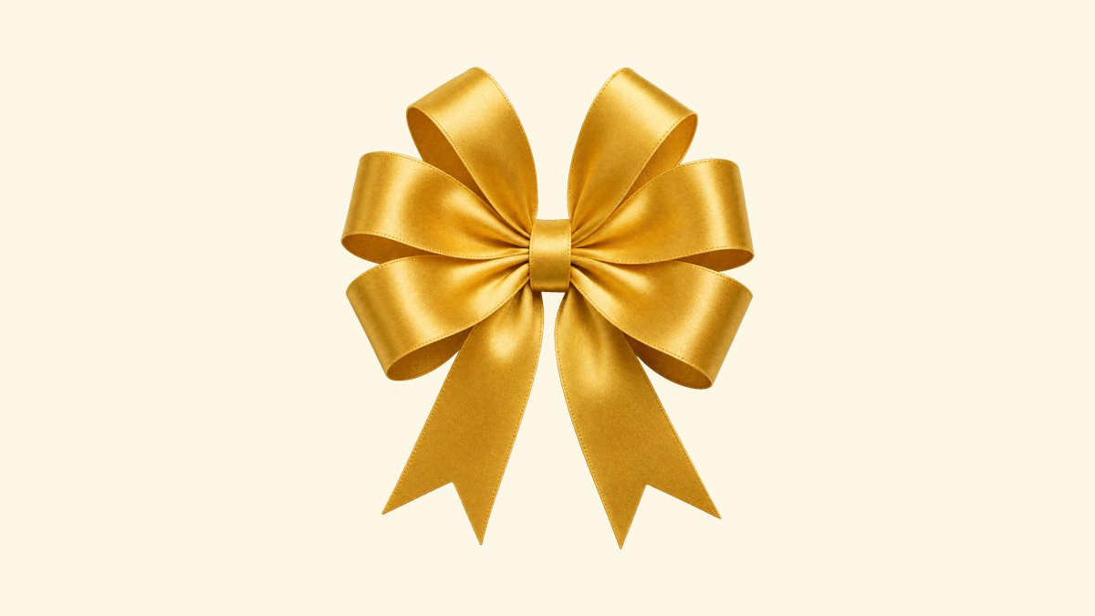 Gold satin gift bow, transparent PNG