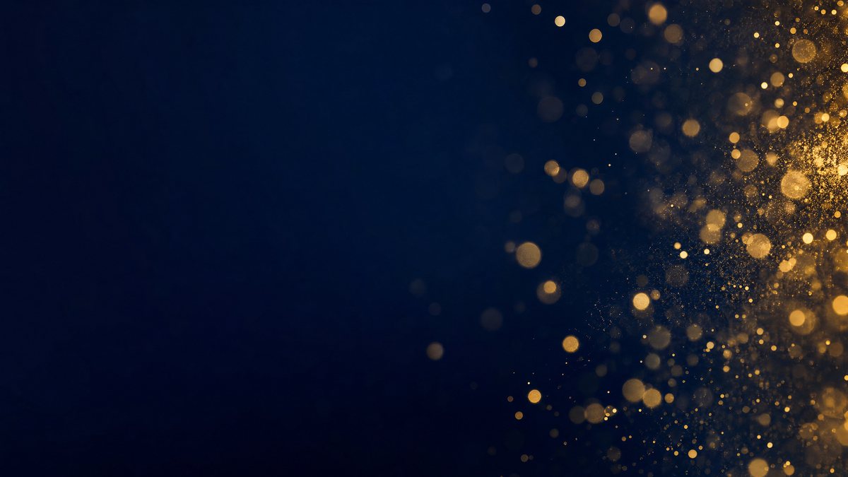 Navy blue and gold bokeh background with space for text