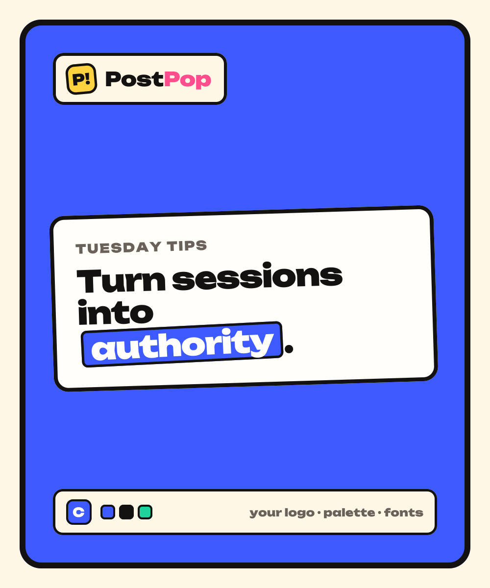 A PostPop tips post for a coach, generated in their own brand colors, fonts and logo.